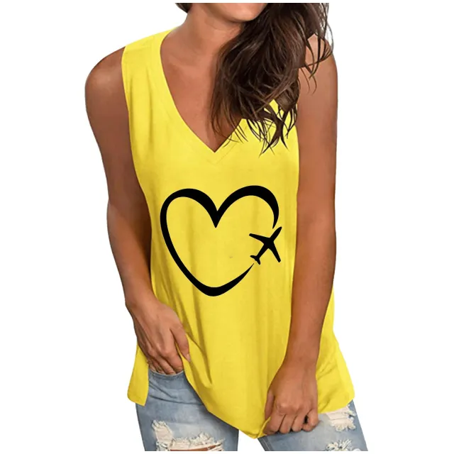 Women's New Sleeveless Camisole Heart Printing Vest Yellow - Shop at LoveMi