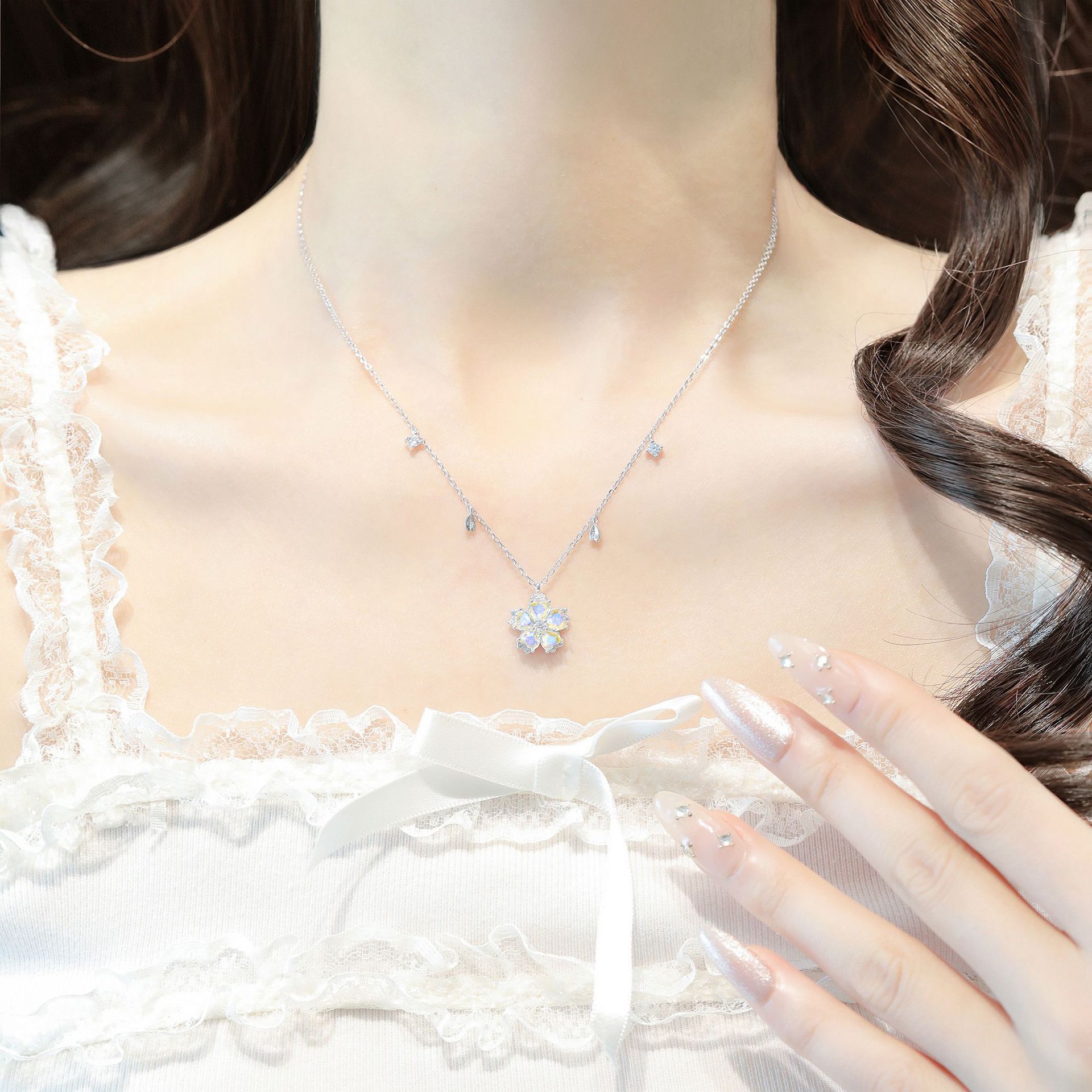 Sterling Silver Cherry Blossom Necklace, picture 2 of 4
