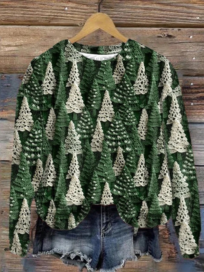 Title 7, Printed New Loose Christmas Tree Pullover Men