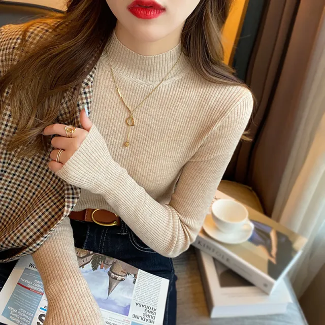 Women's Half Turtleneck Thickened Spring And Autumn Sweater Oatmeal Color - Shop at LoveMi