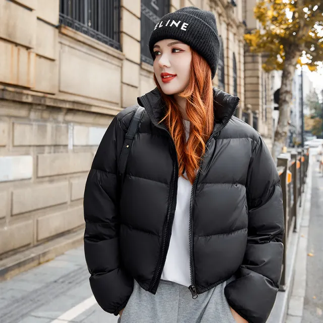 Womens Short Loose fitting Winter Cotton padded Coat For Petite Women Black - Shop at LoveMi