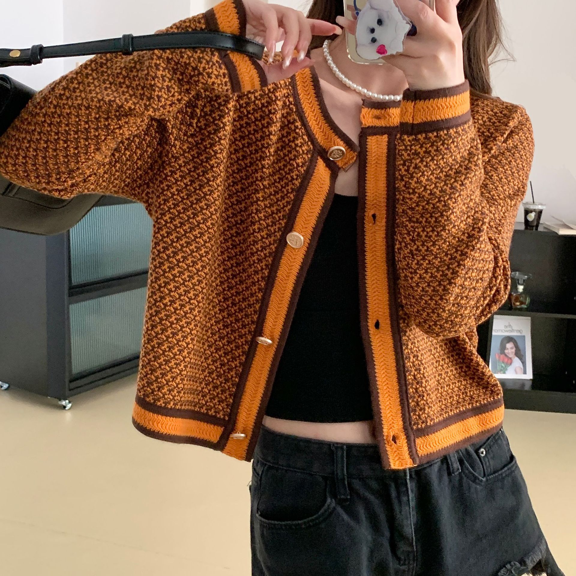 Autumn And Winter New Elegant Classic Style Round Neck Short Long sleeved Knitted Cardigan Women's Sweater Coat Yellow - Shop at LoveMi