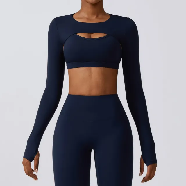 Long Sleeve Shawl Yoga Clothes Nude Feel Workout Clothes Top Running Sports Blouse Blue - Shop at LoveMi
