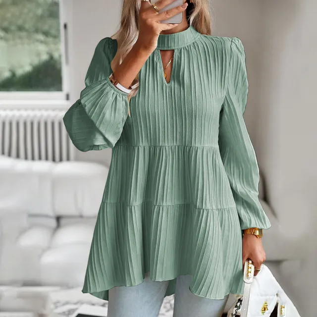 Shirt Women's Independent Stand Elegant Long sleeved Top Green - Shop at LoveMi
