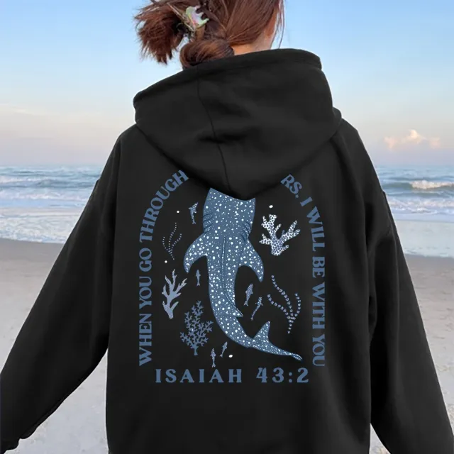 Marine Animal Whale Alphabet Pattern Printed Hoodie Black - Shop at LoveMi