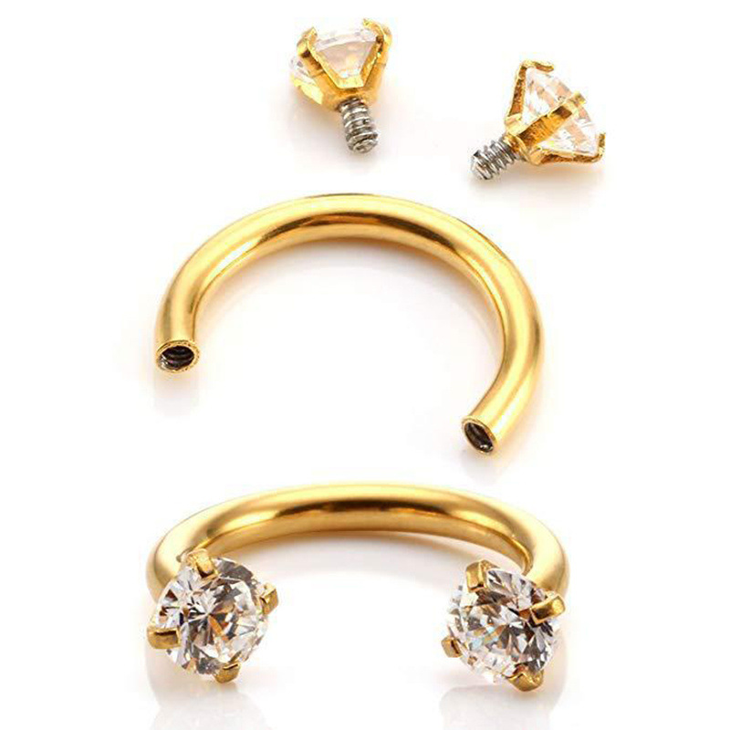 Stainless Steel Hoop Earrings With Diamond-encrusted Zircon Studs For Cartilage Piercings