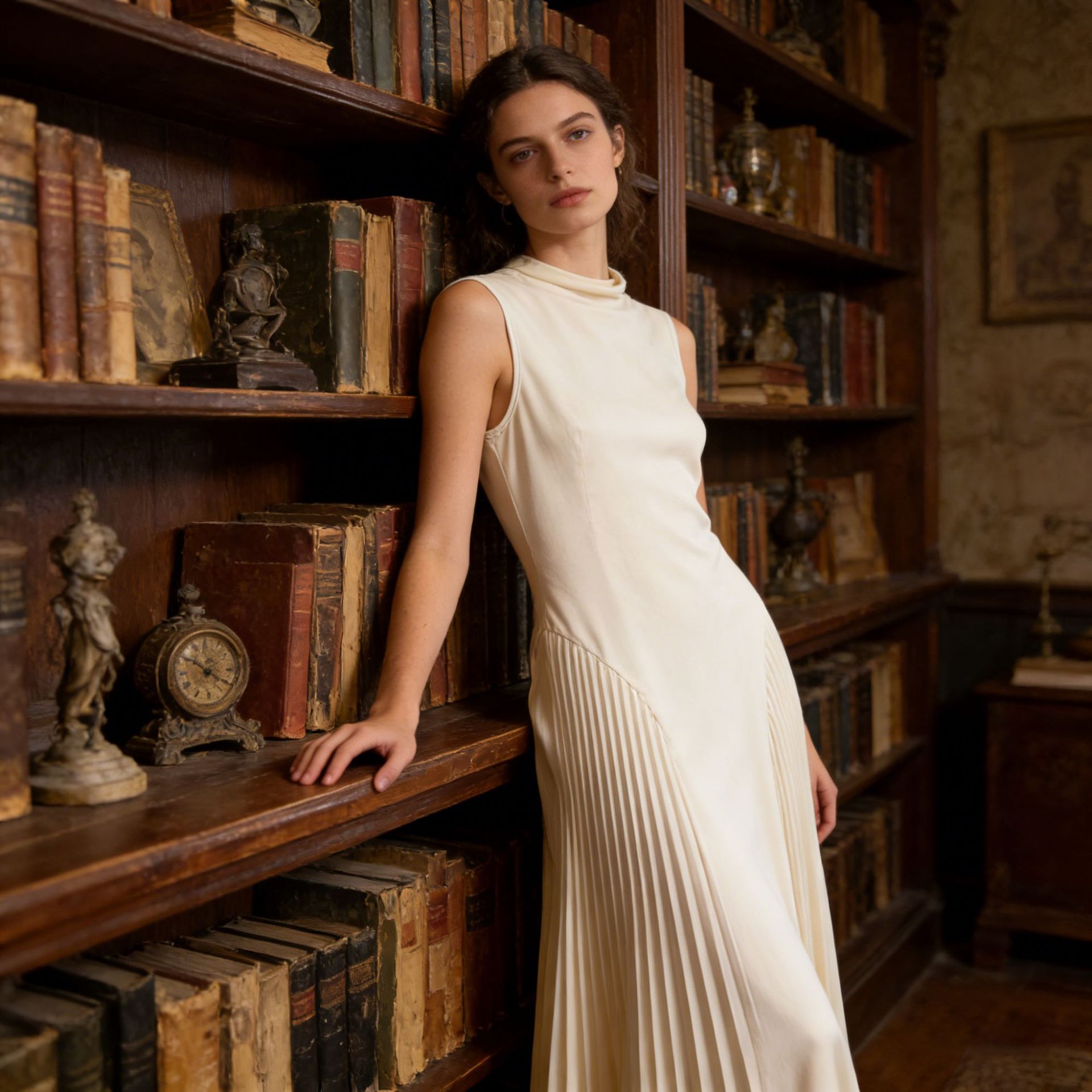 Elegant Long Gown Pleated Waist-Cinching Dress