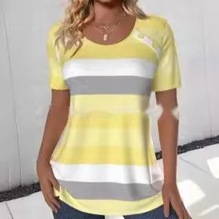 Cross border Foreign Trade Round Neck Digital Positioning Printed Short Sleeve T shirt Yellow - Shop at LoveMi
