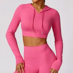 Outdoor Running Exercise T-shirt Hooded Workout Clothes Top - Rose - View 1