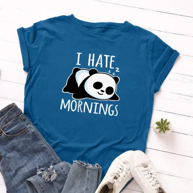 Women's Loose Round Neck Short Sleeve T shirt Female Spoof Panda Sapphire Blue - Shop at LoveMi