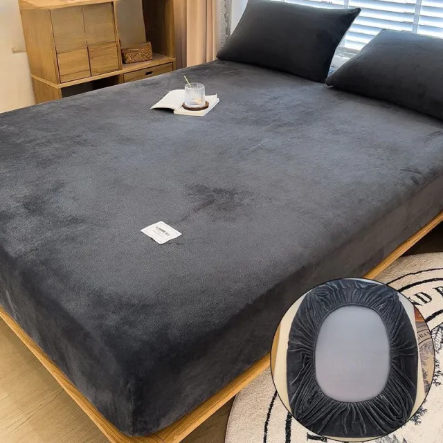 Milk Fiber Single piece All inclusive Non slip Coral Flannel Sets Fitted Sheet Dark Grey - Shop at LoveMi