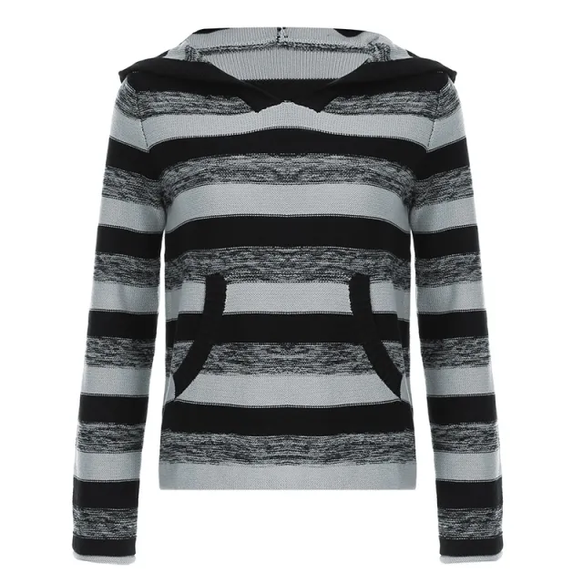 American Street Contrast Color Striped Loose Sweater Gray - Shop at LoveMi