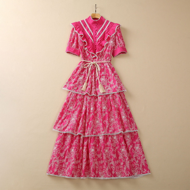 Embroidered Pleated Ruffled Dress — image 1