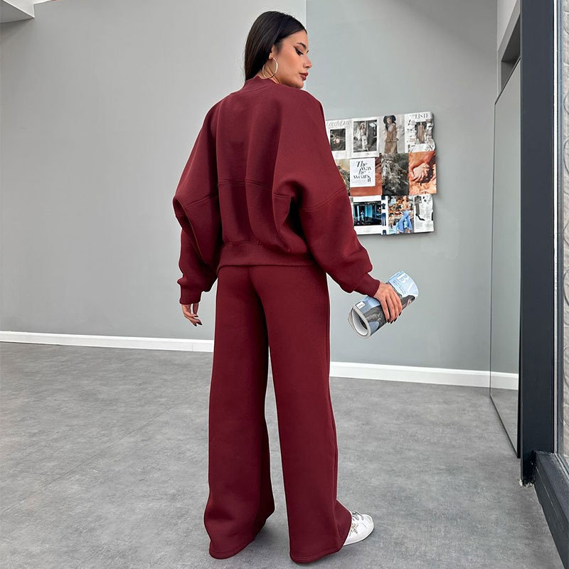 Fleece Zipper Cardigan Women's Clothes Fashion Casual Straight Pants Suit