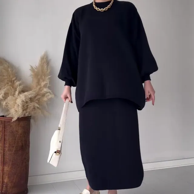 All match Top Casual Lazy Skirt Suit Black - Shop at LoveMi