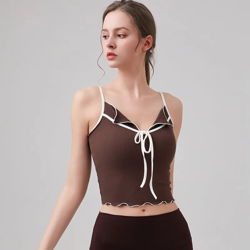 Sports Vest Women's Running Training With Chest Pad - Chestnut