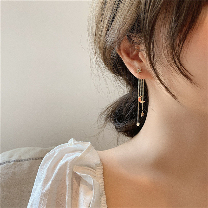 Temperament Star Moon Long Fringe Earrings