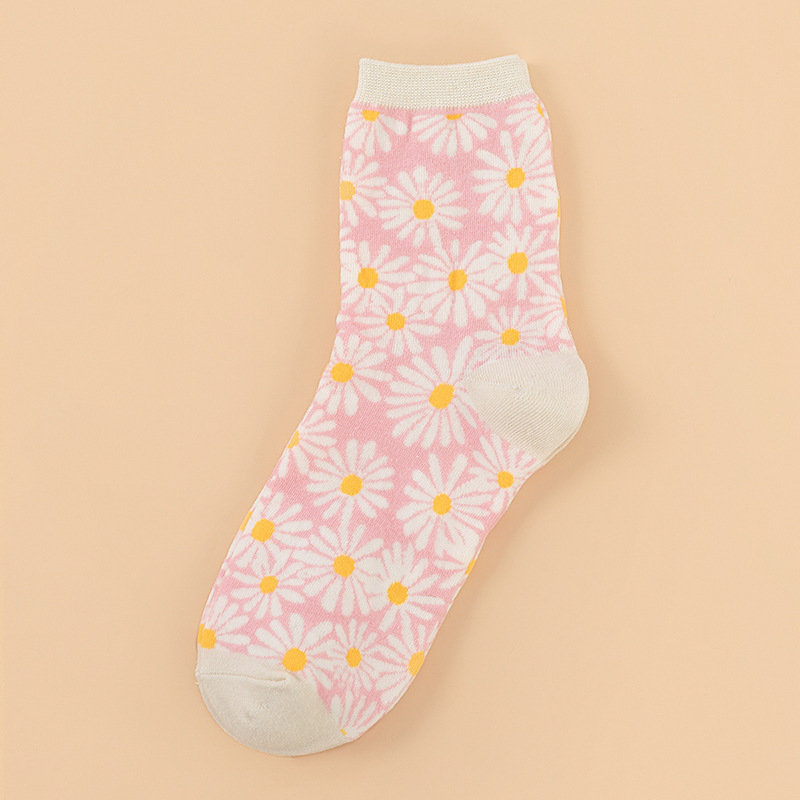 Winter Creative Small Daisy Flower Women’s Socks – Pink, Average Size