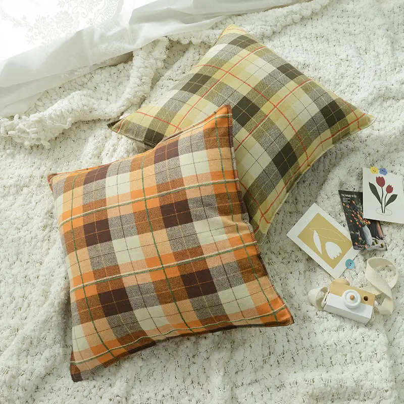 Soft And Comfortable Home Brushed Plaid Pillow Cover