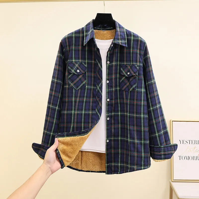 Fleece-Lined Thickened Plus-Size Plaid Shirt For Women - W88983-5Xl
