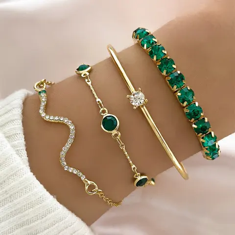4pcs Bracelet Suit Fashion Green Grandmother Diamond Stretch Women's
