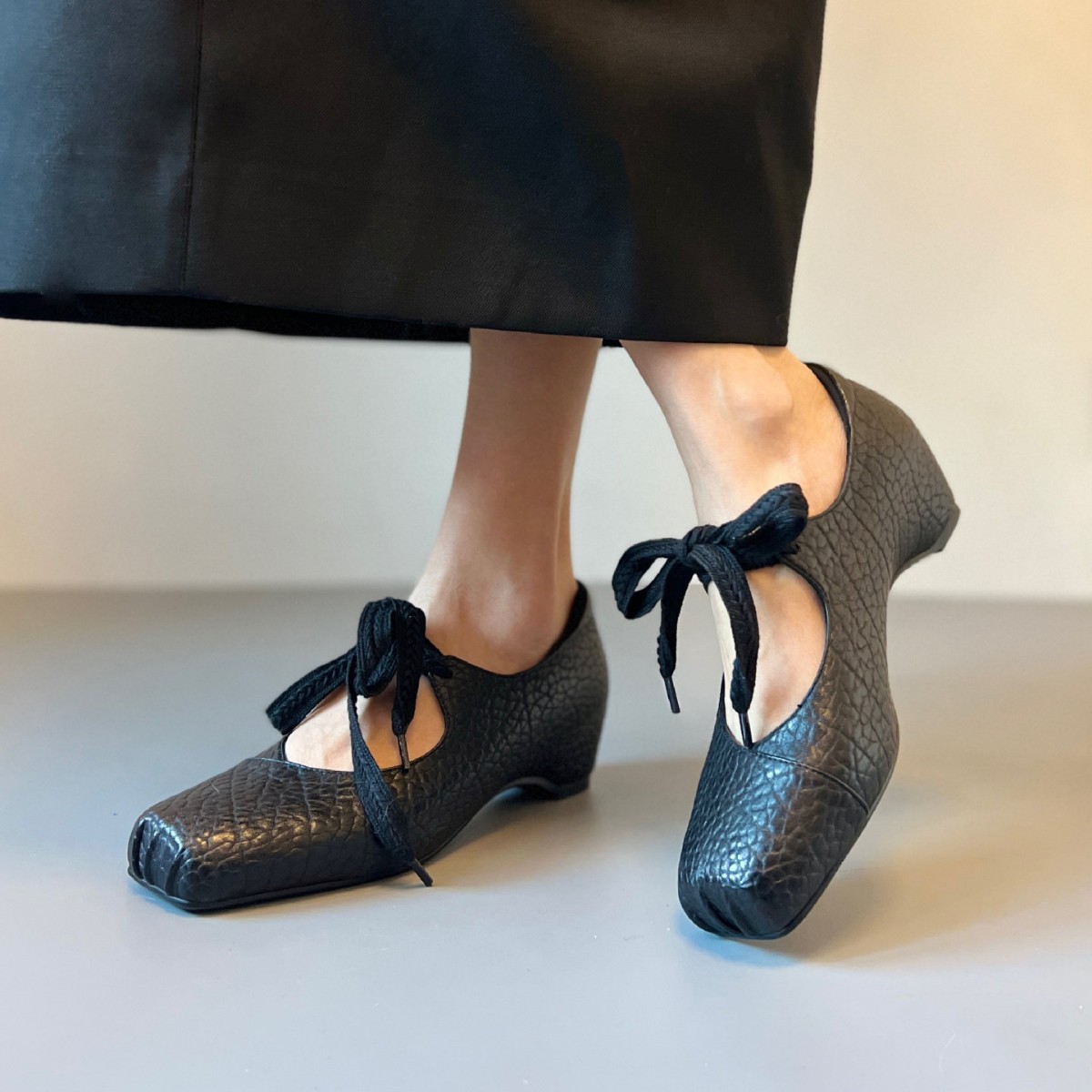 Leather Ballet Flats with Laces, picture 2 of 6
