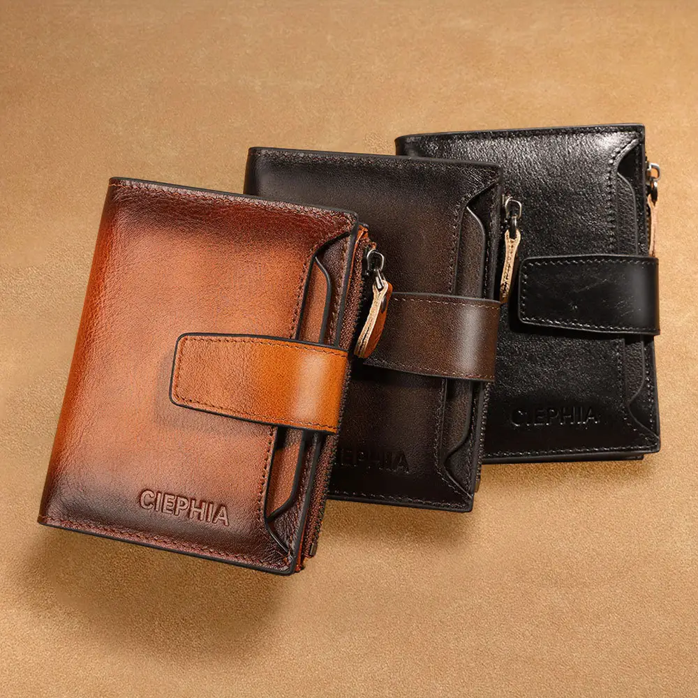 Men's Leather Wallet Multi-function Anti-theft Zipper Coin