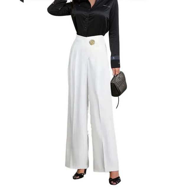 Solid Color High Waist Drooping Wide Leg Pants White - Shop at LoveMi