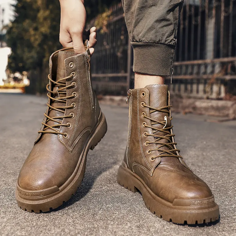Men's High-top British Platform Work Shoes Leather Boots Retro