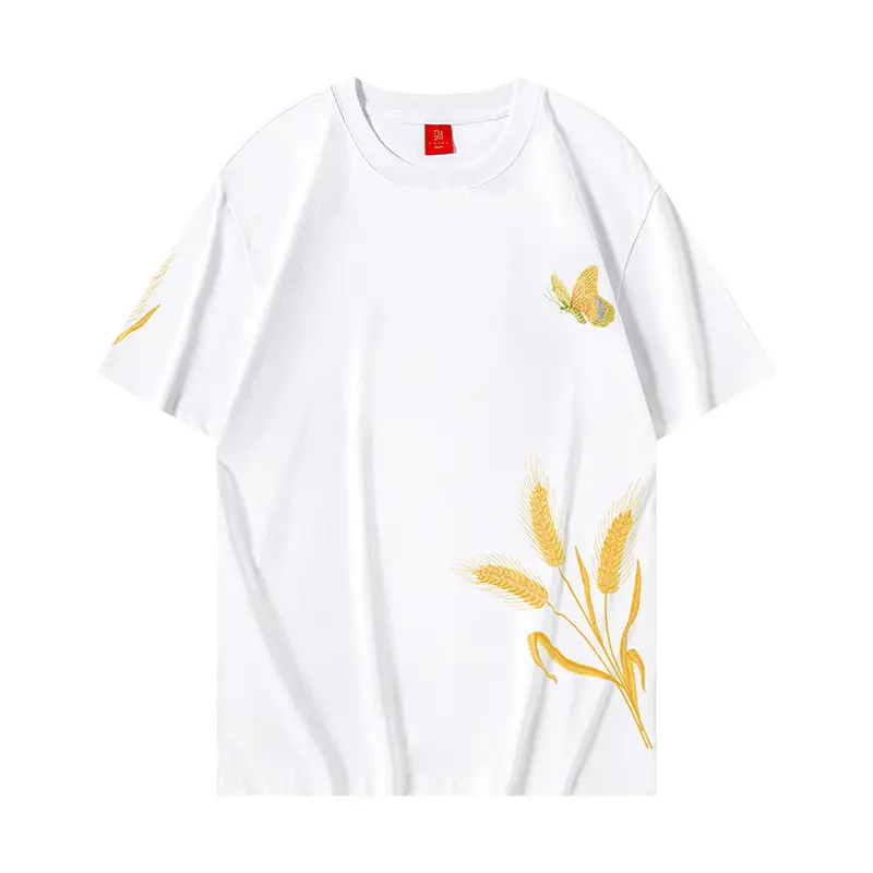 Summer Loose Fashion Cotton Flower Embroidery Men's T-shirt