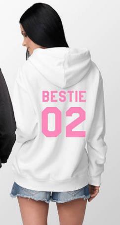 BESTIE 01 BESTIE 02 Printed Back Letter Hooded Sweater