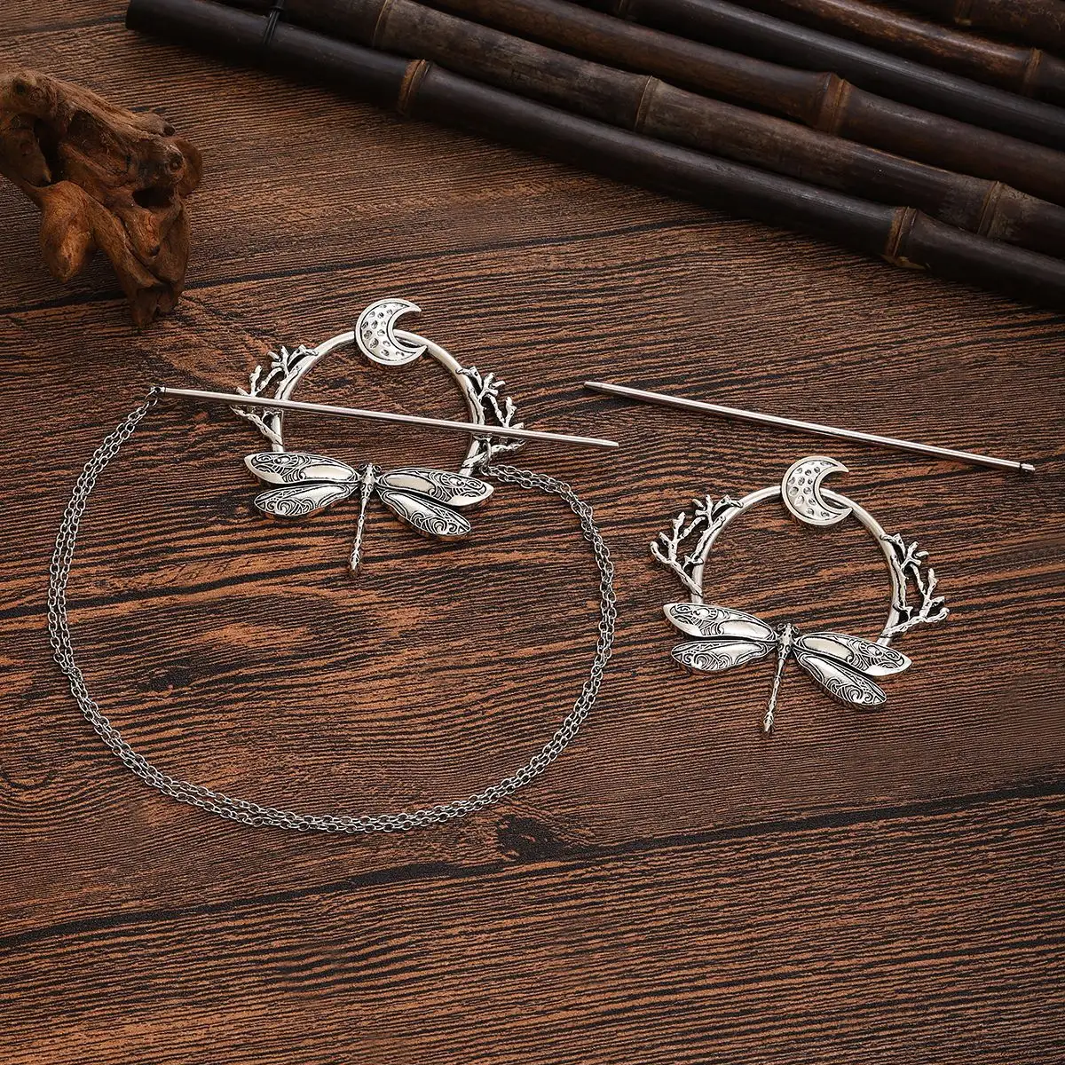 Viking Dragonfly Moon Hairpin Women's Party