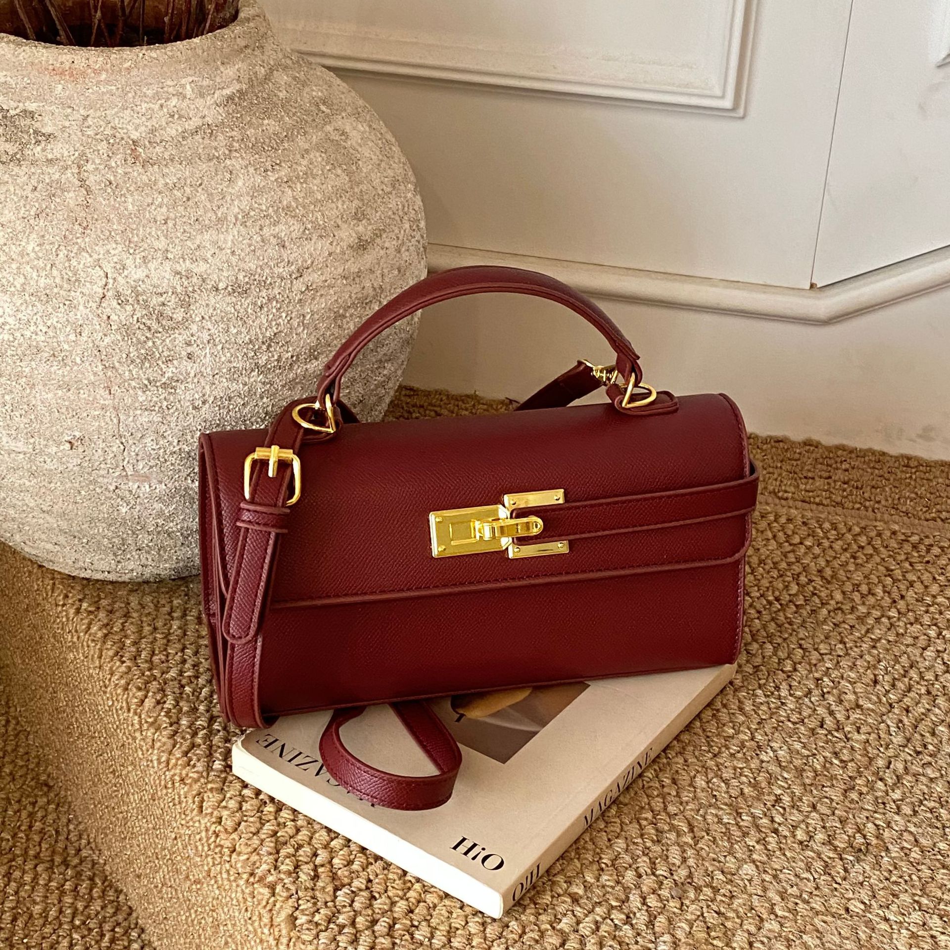 New Stylish Small Square Handbag With A Chic Lock Closure