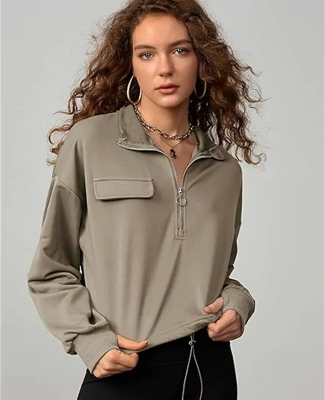 Women's Long Sleeve Casual Sweatshirt Khaki - Shop at LoveMi