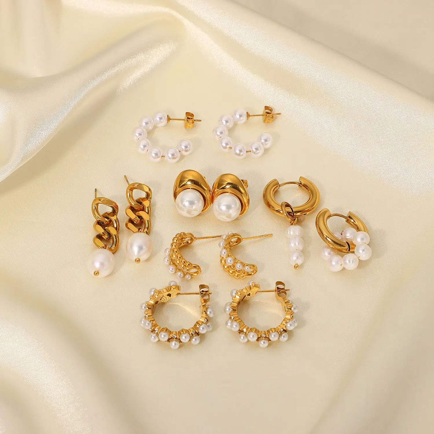 18K Gold Stainless Steel Earrings Fashion Personality Pearl