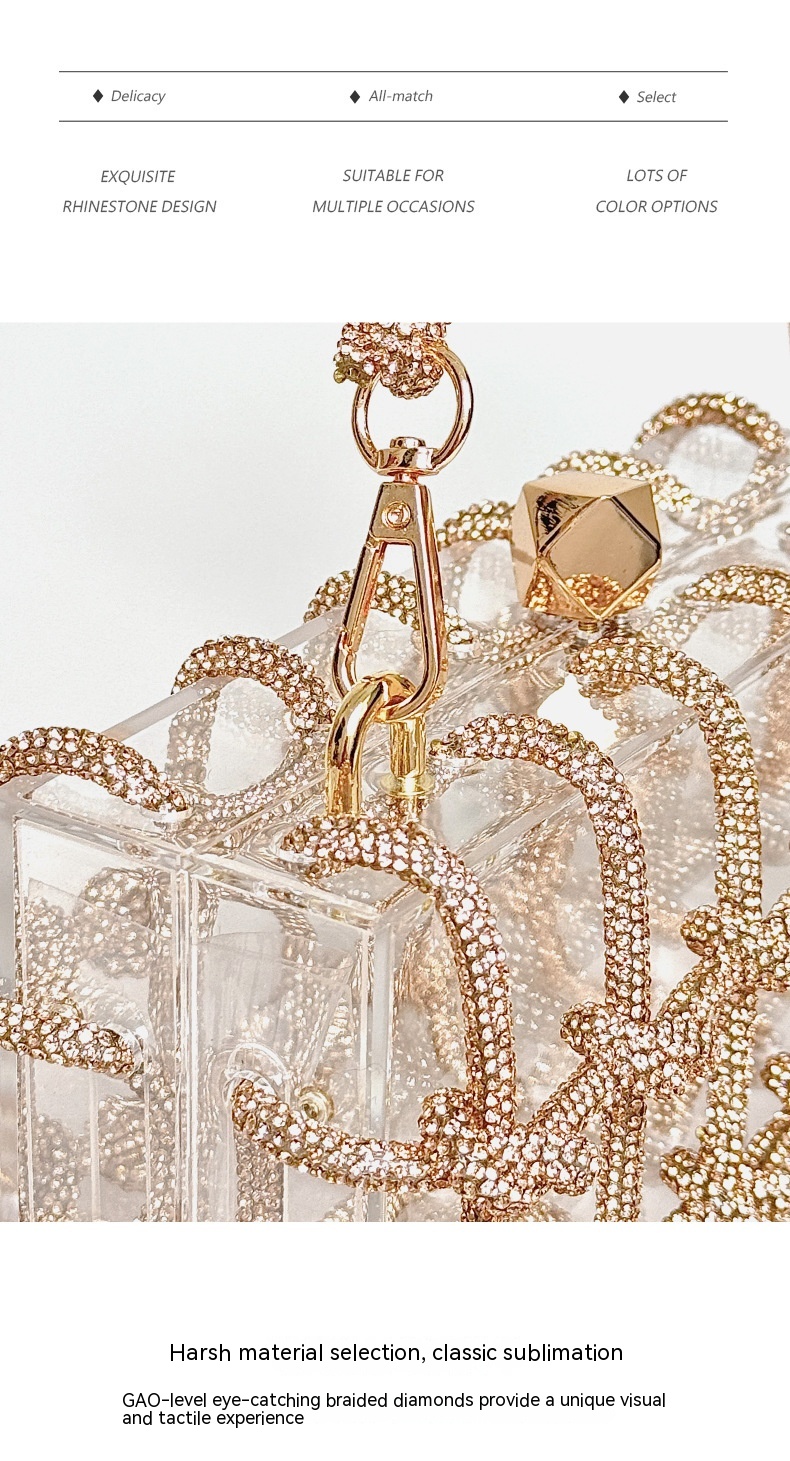 French Sweet Shiny Rhinestone Banquet Small Square Bag — foto 23
