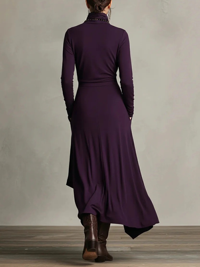 Women’s Long Sleeve Asymmetrical Mock Neck Maxi Dress with Pockets fa0e6fa5 269f 4f0c 9d67 ee88bcce4a43