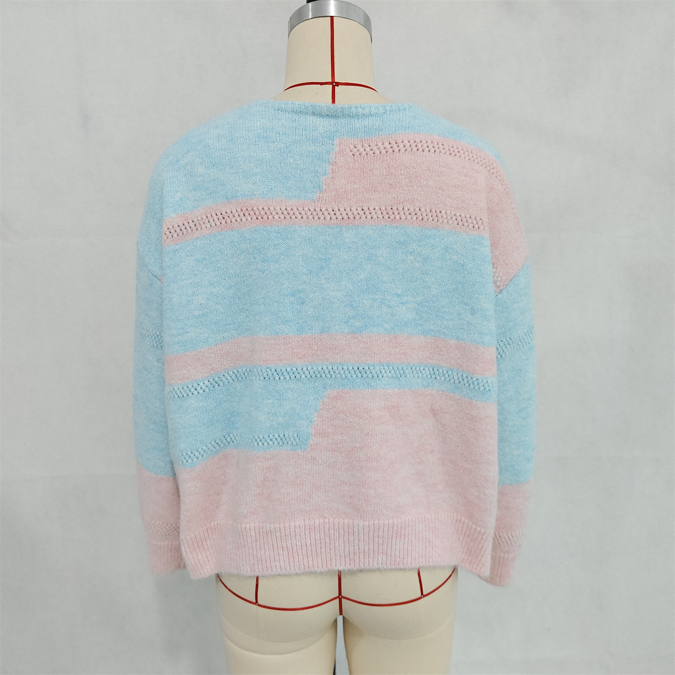 Simple Commute Irregular Contrast Color Round Neck Long Sleeve Sweater
