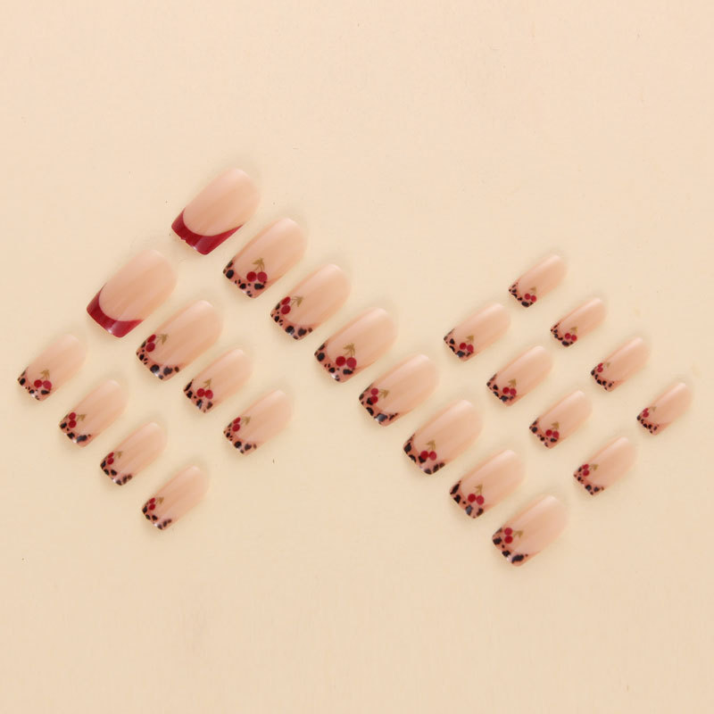 Mid-length European-square-shaped Dark Red French Cherry 24-piece Press-on Nails