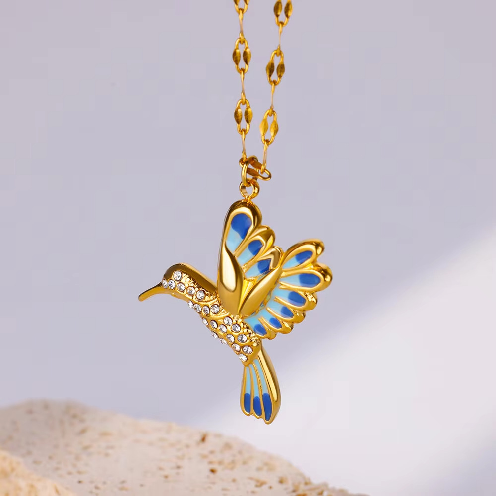 Fashion Stainless Steel Hummingbird Color Necklace