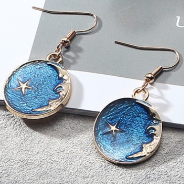 Blue Long Tassel Asymmetric Planet Earrings