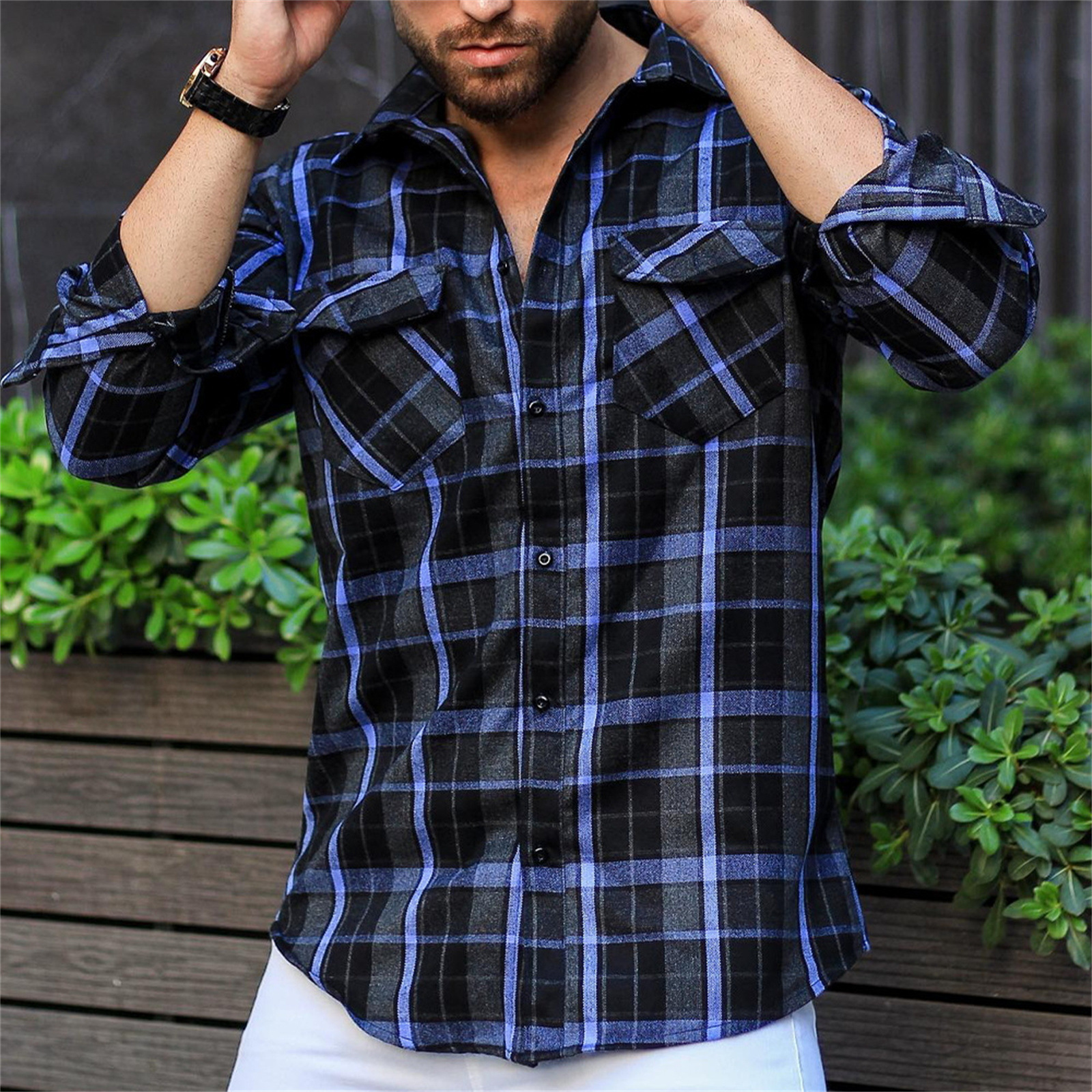 Mens Stylish Western-style Long-sleeve Shirt Top