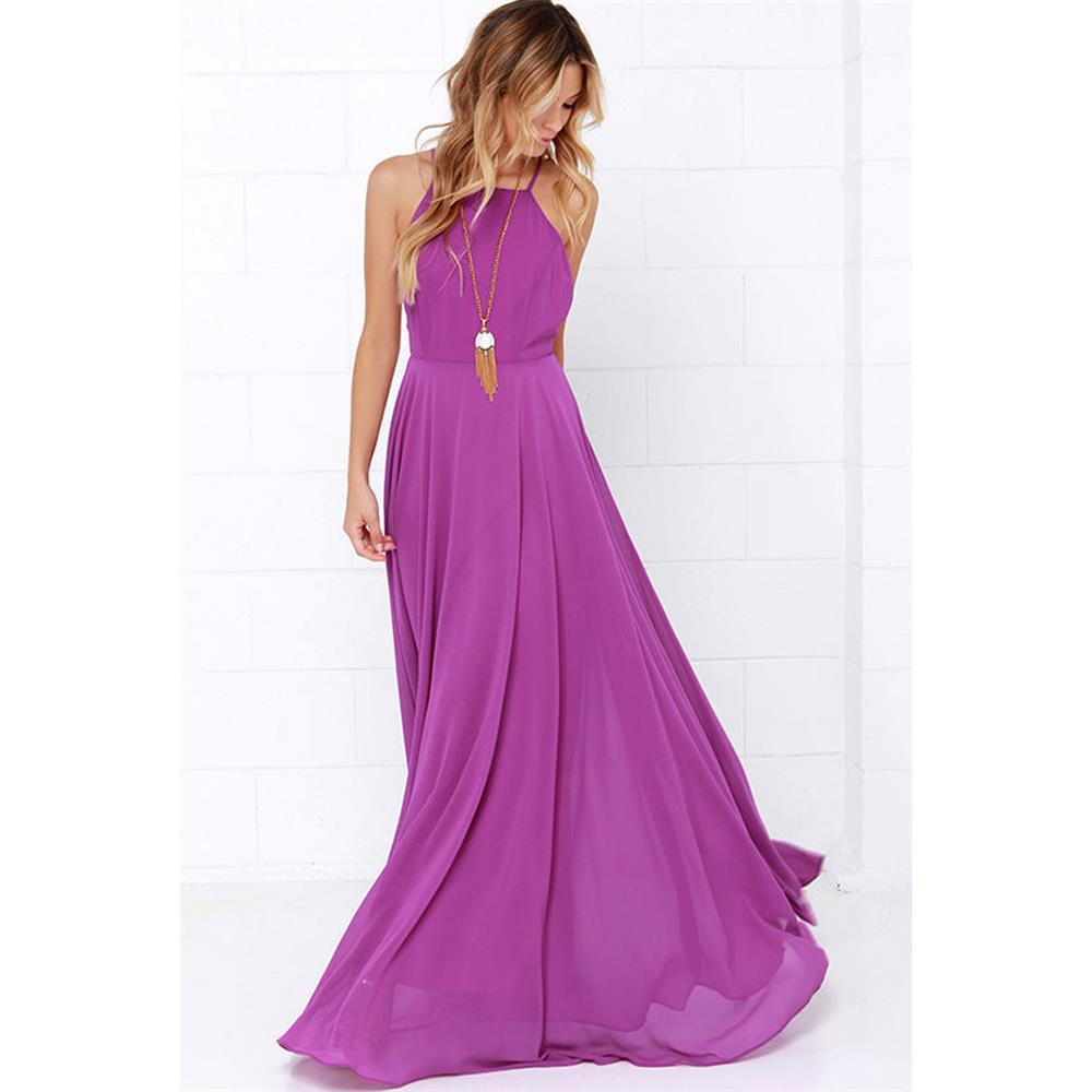Women's Fashion Halter Backless Thin Cross Straps Chiffon Dress