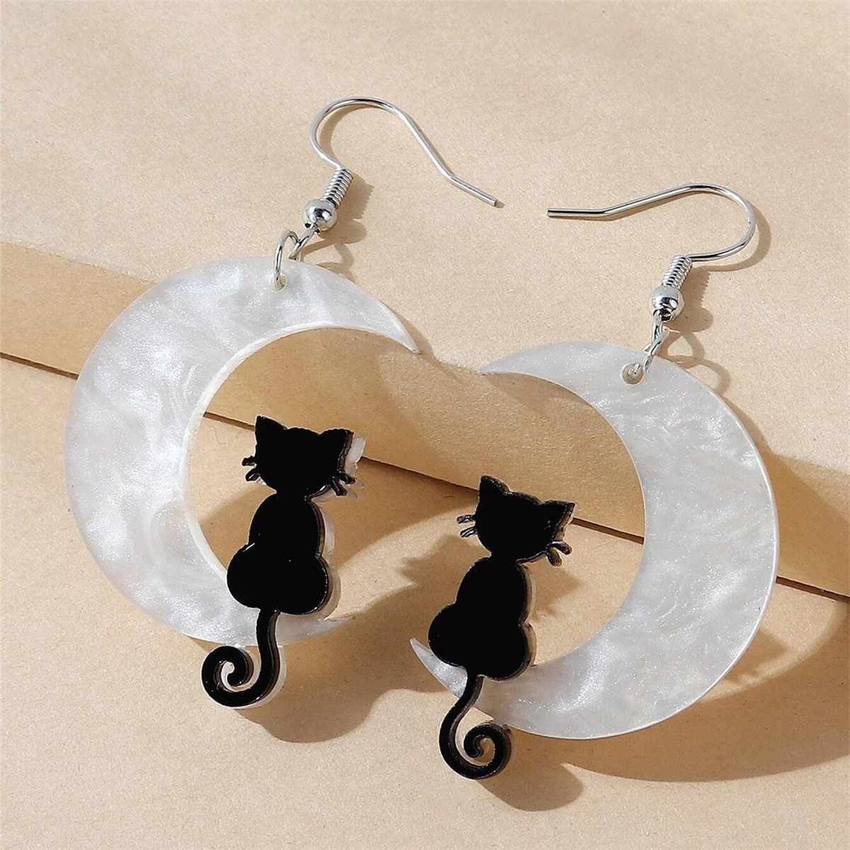 Simple Fashion Acrylic Moon Cat Earrings