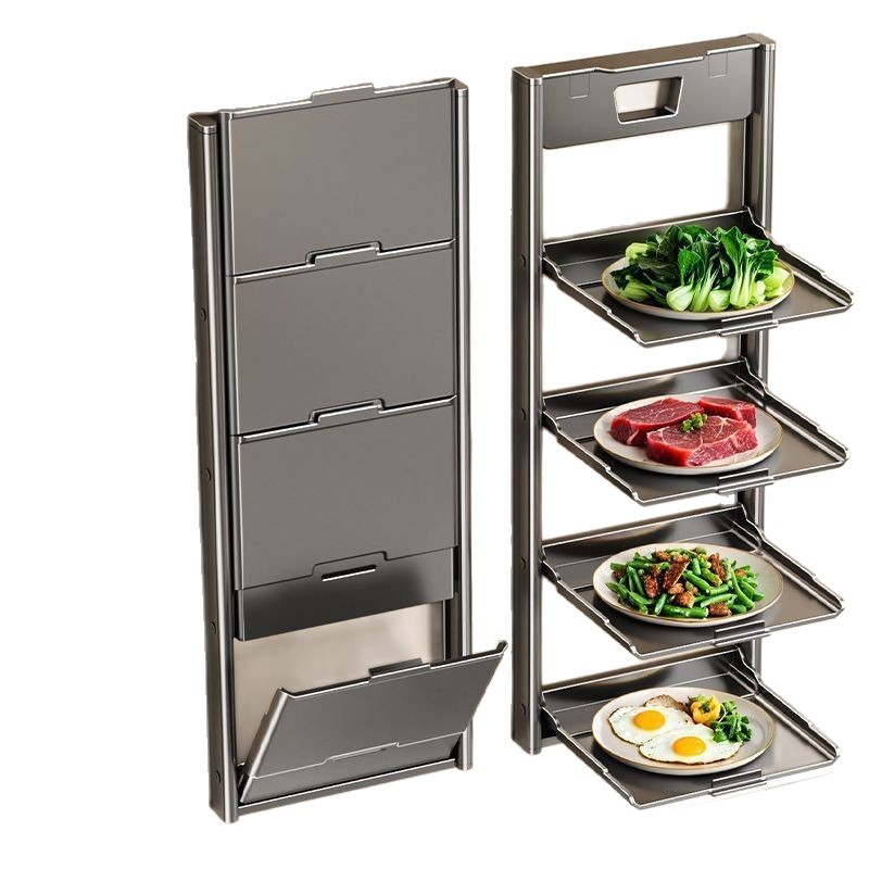 Kitchen Suction-cup Vegetable Prep Wall-mounted Multi-tier Foldable Storage Rack For Home Use 2