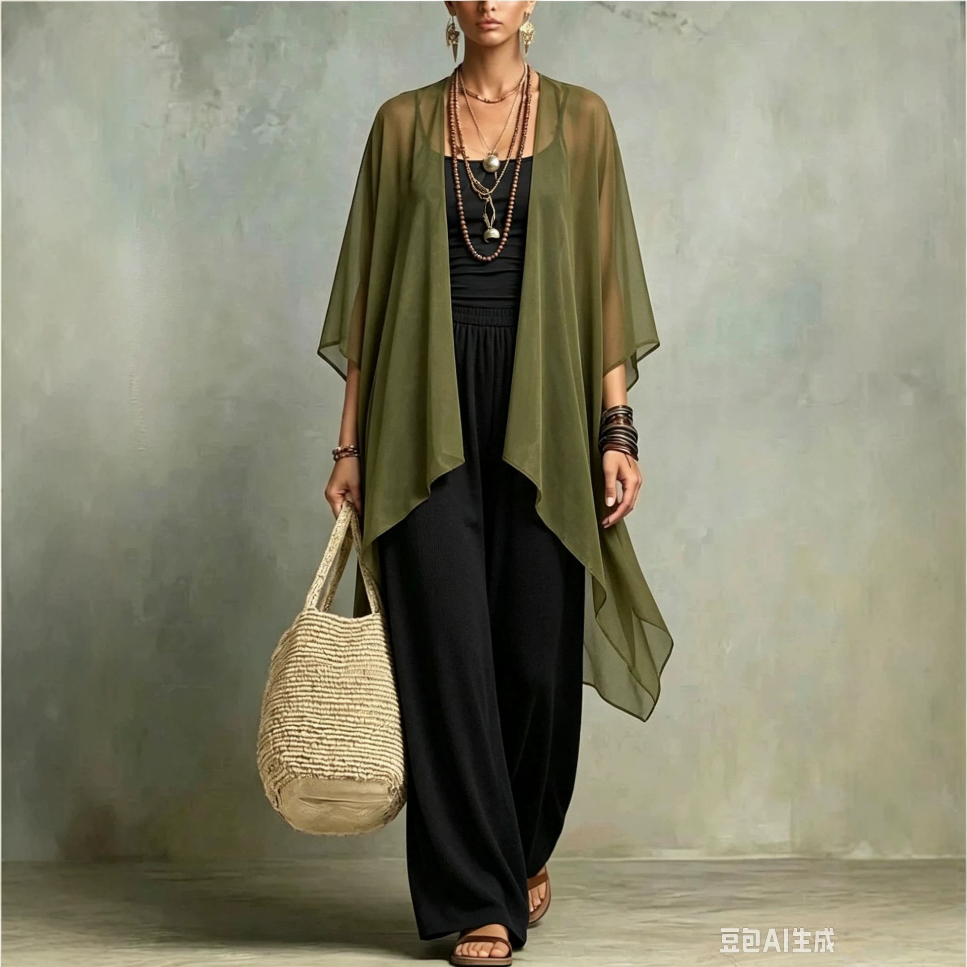 Women's Casual Jumpsuit With Straps And Shawl 2-piece Set