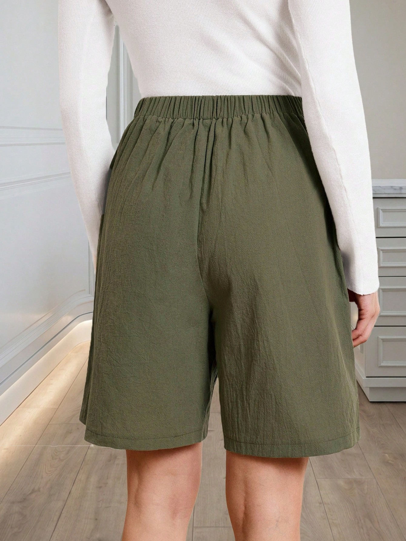 Breathable Linen Blend Mid-Waist Button Shorts for Women
