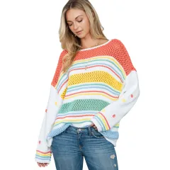 Rainbow Striped Pullover Women's European And American Fashion Dopamine Contrast Colour Round Neck Sweater - Lc2723279 Colour - View 1