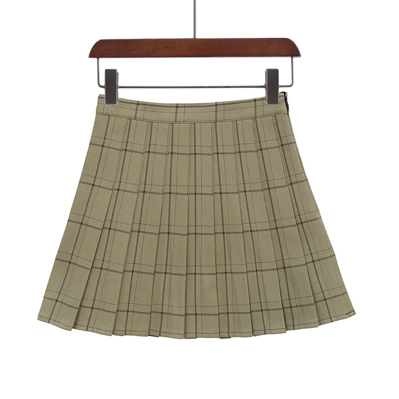 Plaid Pleated High Waist Skirt A Line Skirt Green - Shop at LoveMi