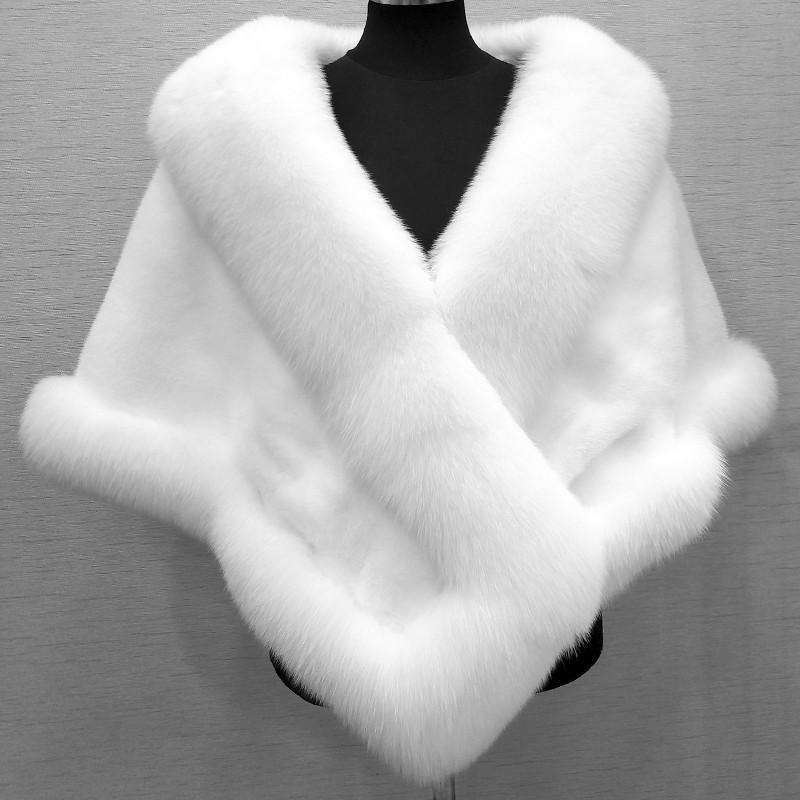 Imitated Mink Fox Fur Cape Coat - Black
